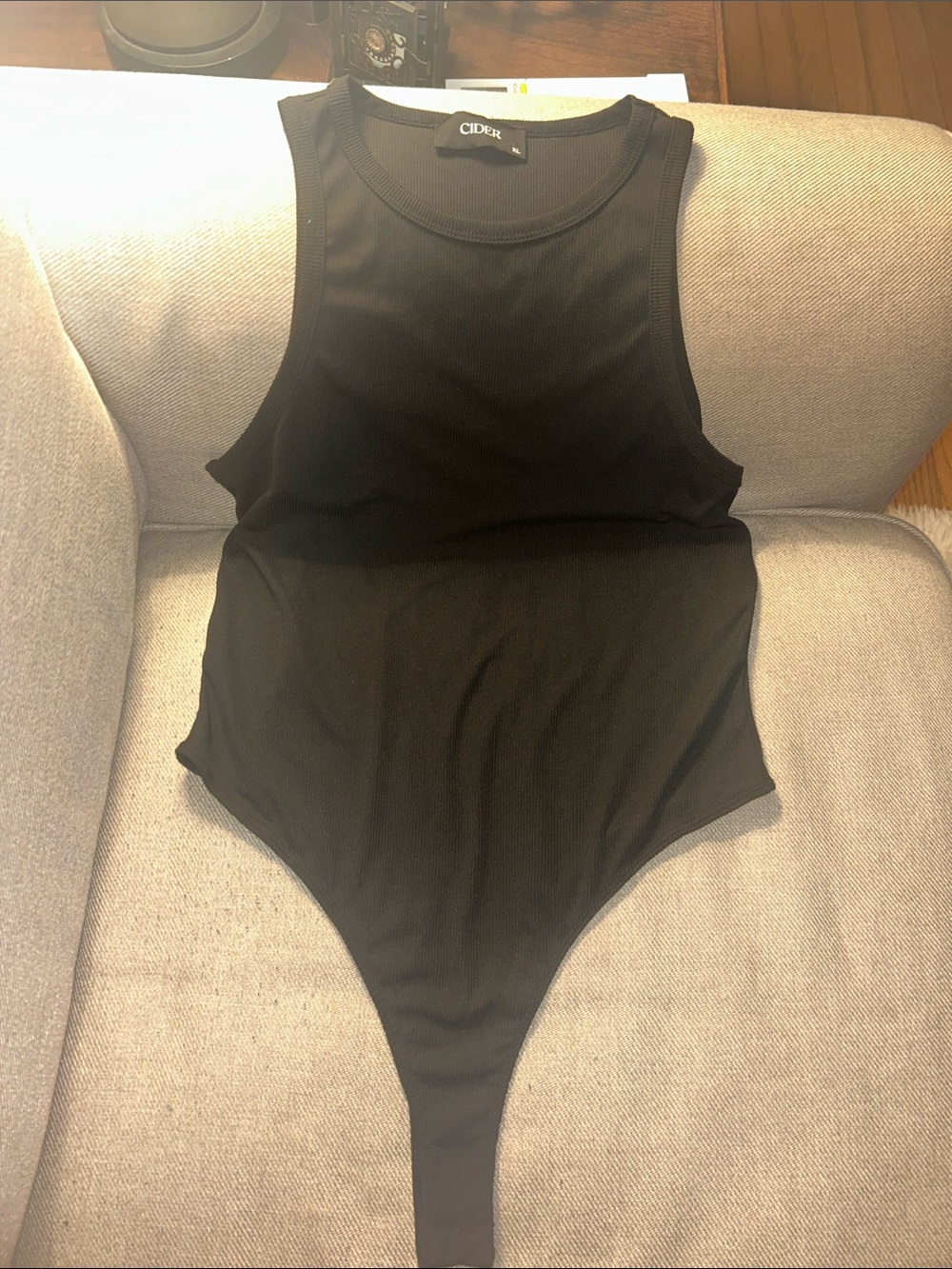 Cider Black Ribbed High-Neck Bodysuit